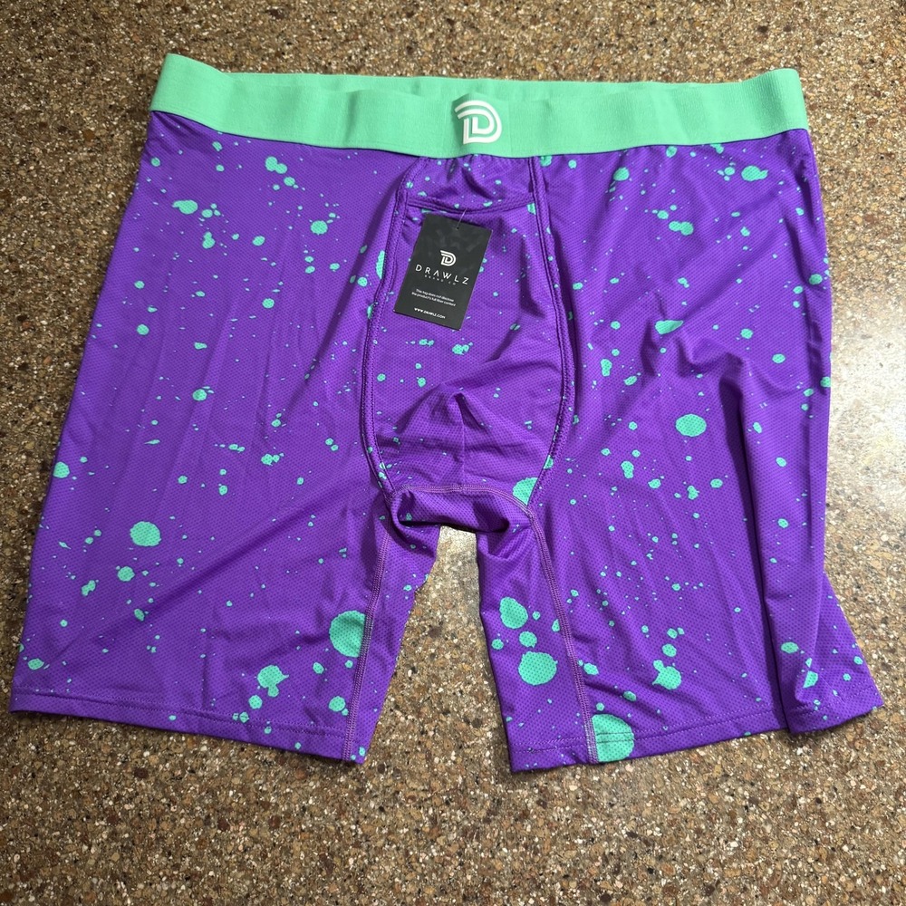 Drawlz Boxer‎ Briefs Mens 4XL Purple Green Splatter Underwear Moisture Wicking